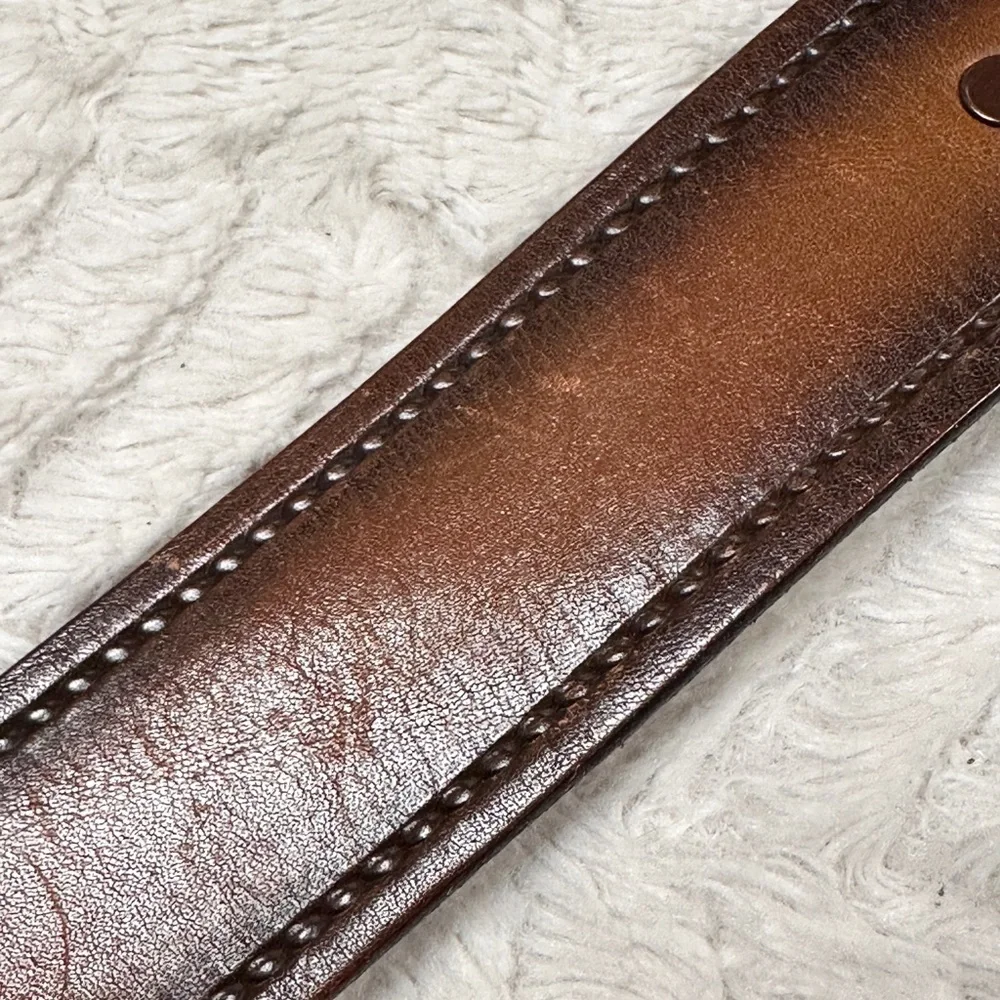 Men's Thick Brown Leather Tooled Cowhide Belt, 38